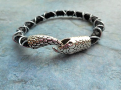 Homemade black leather bracelet real braided silver plated wire antique silver snake python clasp closure Etsy unisex mens ladies jewelry jewelery fashion accessorier shop shopping6
