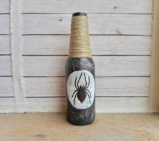 Black spider monogrome art on bottles black and white arts home decor decorations halloween scary spiders Etsy shop shops shopping