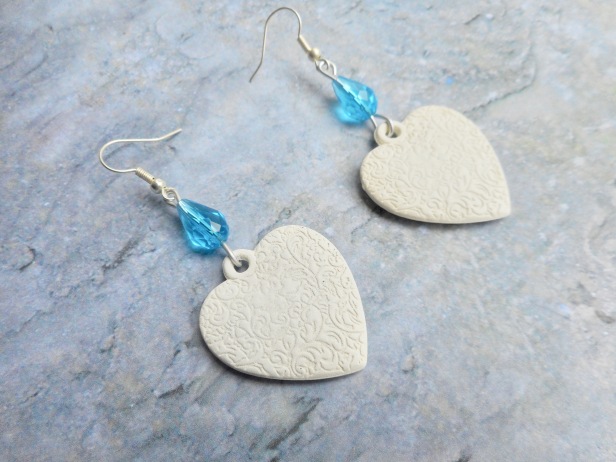 White heart shaped charm pendant earrings aqua blue crystals handmade jewelry homemade jewellery Etsy fashion jewelery shop shops shopping store2