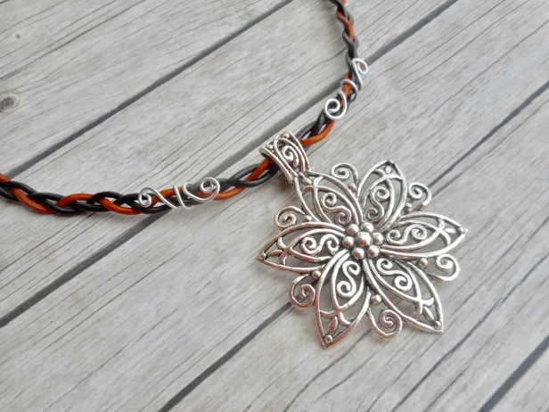 brown hand braided leather choker necklace silver flower pendant ladies boho jewelery bohemian gypsy jewelry handmade indian jewellery etsy fashion accessories gifts for her womans women