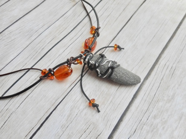 Grey stone pendant gray jewelry brown leather necklace ladies mens jewellery fashion bohemian boho fashion style by Aparticle shop shops shopping on Etsy gift gifts store4